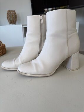 Madden Girl White Square Toe Block Heel Ankle Boots